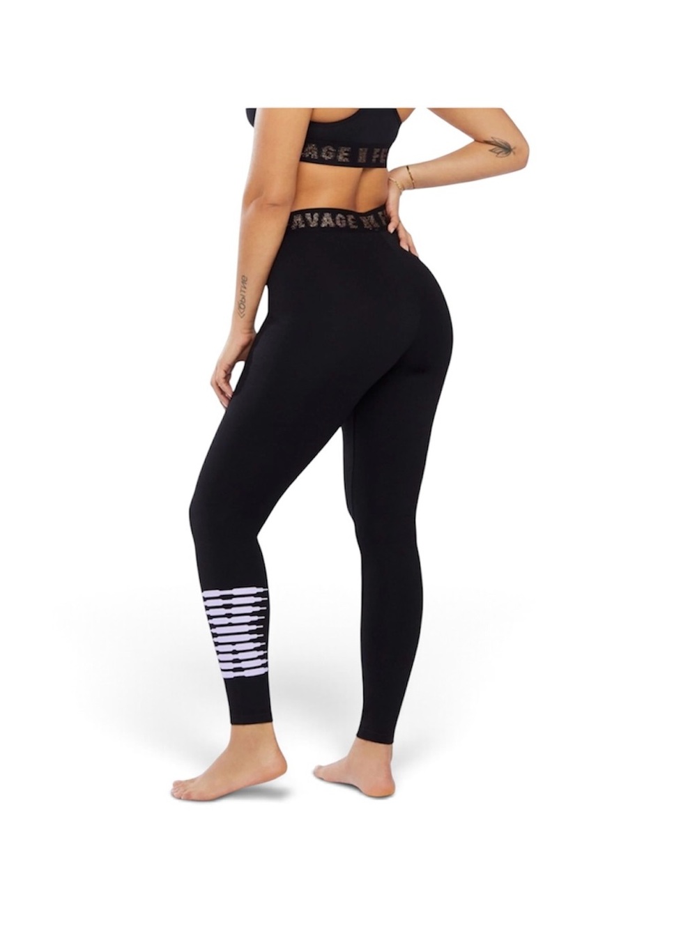 Savage X Fenty Black Leggings with White Striped Ankle Detail